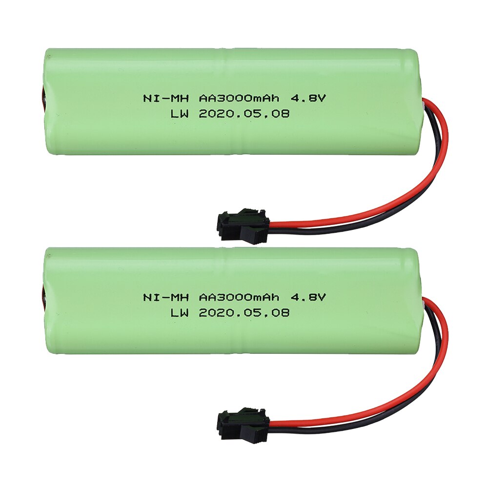 4.8v 3000 mah nimh batteri og lader for rc leker biler båter kanoner tanker ni-mh  aa 4.8v oppladbart batteripakke 1 stk  to 2 stk: Svart