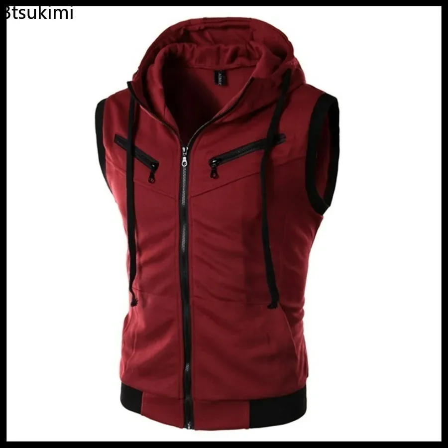 Men's Sleeveless Hoodies Casual Zipper Hooded Sweatshirt Men Bodybuilding Tank Top Sporting Shirt Waistcoat Vest
