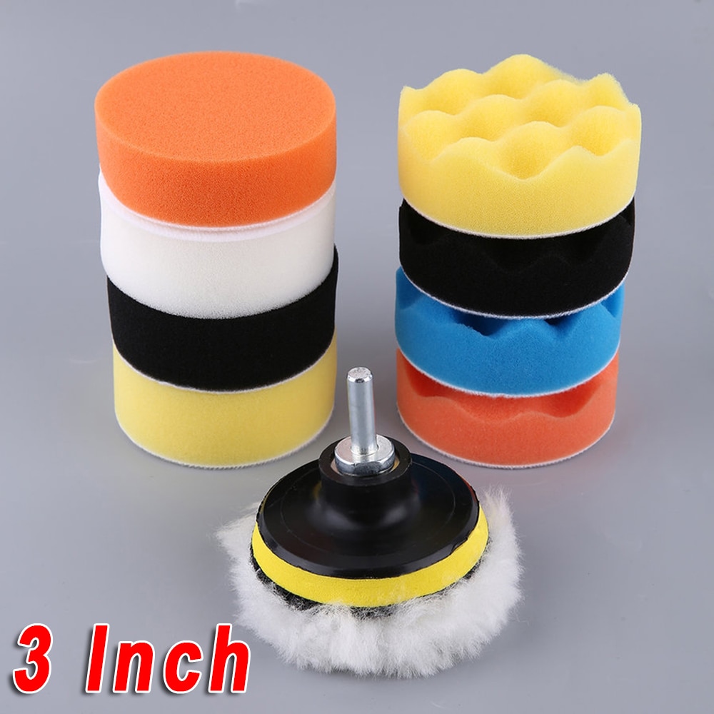 11PCS 3 4 5 6 7 Inch Polishing Pad Sponge Buff Buffing Kit Set For Car Polisher: 3 inches