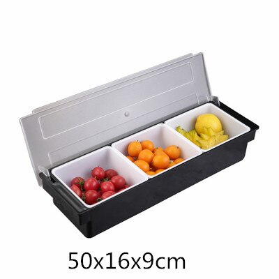 6 Compartment Seasoning Case Bar Condiment Box Holder Bar Drinks Fruit Garnish Cocktail Lime Lemo snack container storage box: 50x14xH9cm 3 grid