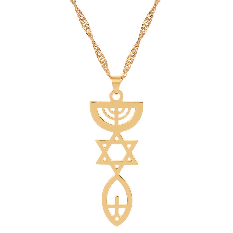 Trendy Messianic Ketting Heilige Land Menorah Hexagram Hanger Ketting Israël Hanukiah Chanukkiyah Sieraden Mannen Vrouwen Party: Goud-kleur