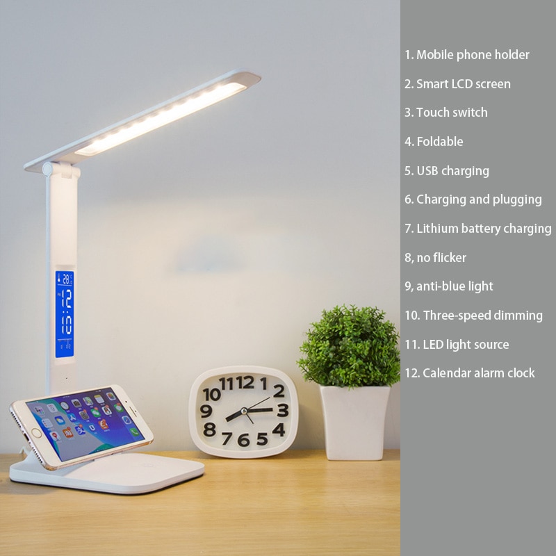 LED Desk Lamp Eye Protection Desk Dormitory Student Children's Learning Special Charge Plug-in Dual-Purpose LCD Bedside Lamp