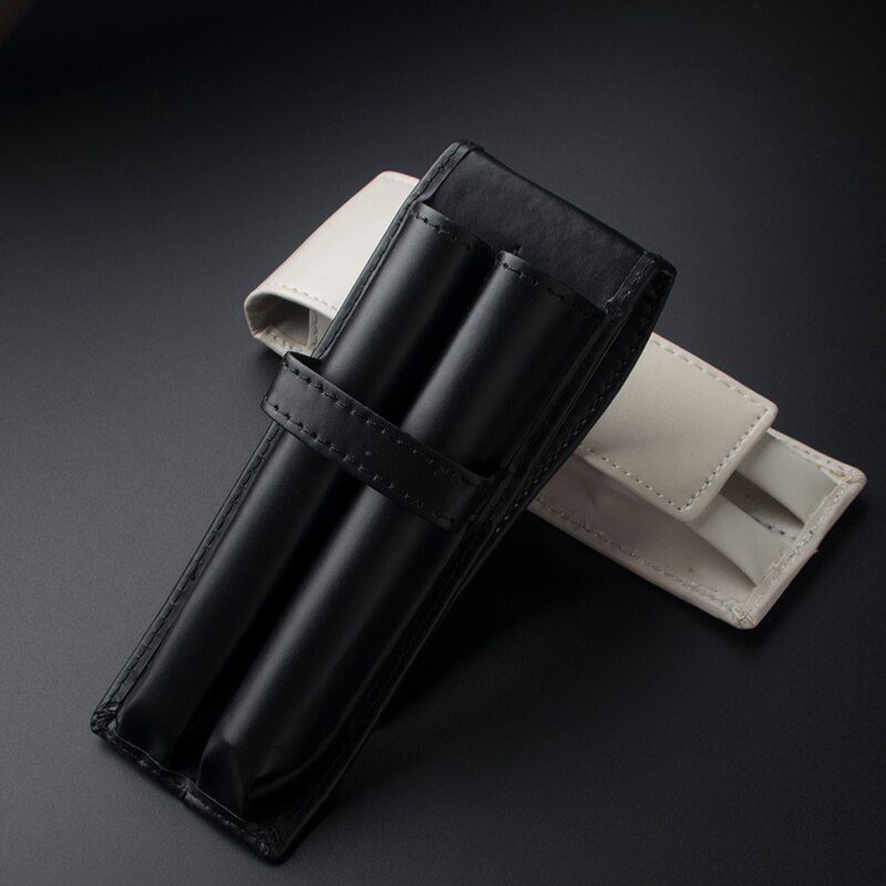 Zwarte Dubbele Pen Case Pouch Lederen Vulpen Case Roller Pen Case Business Kantoor Accessoires