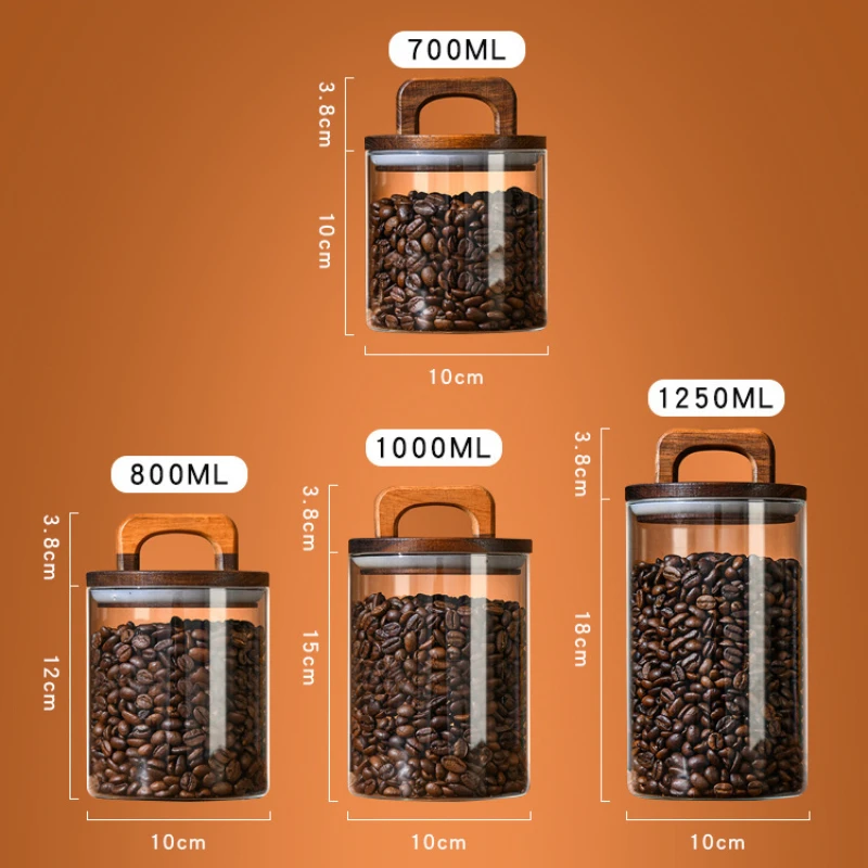 Tarro sellado de vidrio para granos de café con tapa de madera, tarros transparentes para granos de té, dulces, contenedores de almacenamiento de alimentos, botellas de almacenamiento de cocina