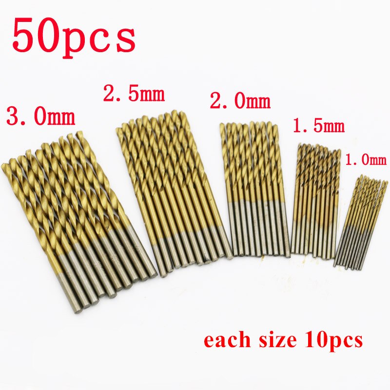 50Pcs 1Set Titanium Coated Boor Bits Hoge Snelheid Staal Boor Set Vermogen Boren Voor hout: Bruin