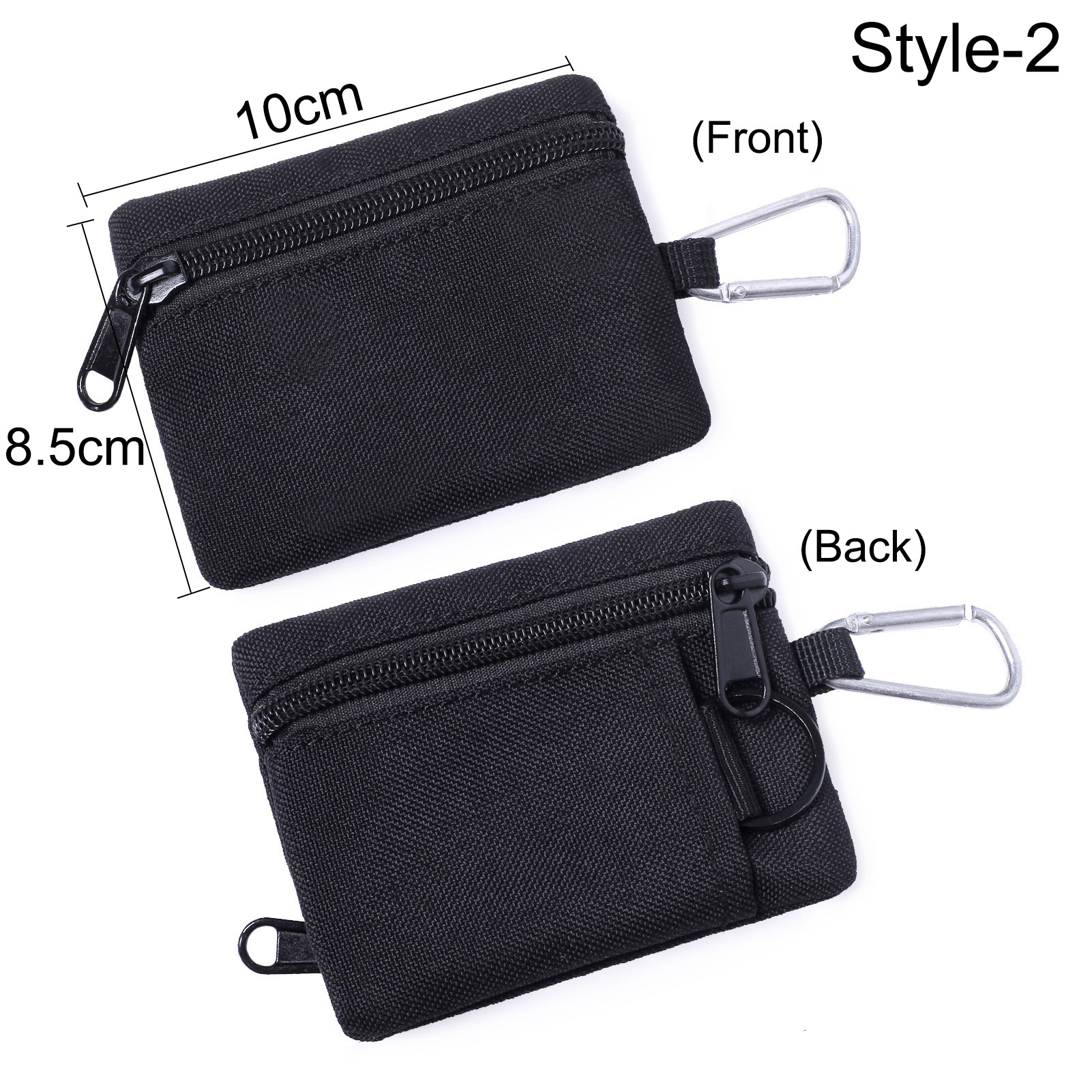 Tarjetero de nailon para hombre, billetera delgada y sencilla, resistente al agua, con cremallera: Negro