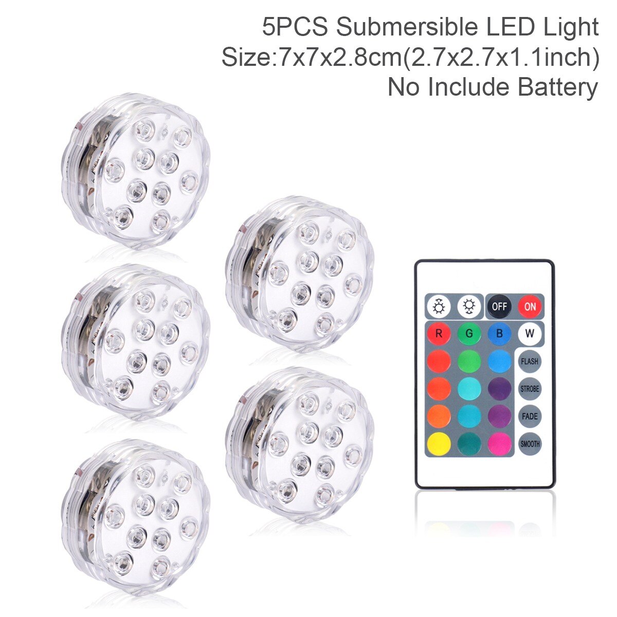 10 Led Remote Controlled Rgb Submersible Licht Waterdicht Vissen Onderwater Lamp Outdoor Zwembad Vijver Verlichting: 5 Lights