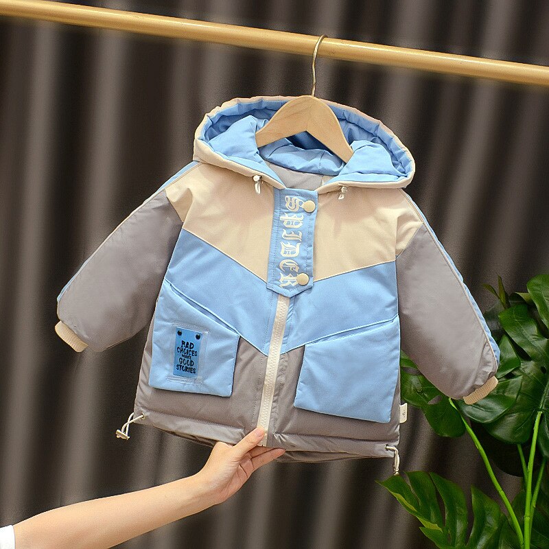 IENENS Boys Jacket Winter Coats Warm Cotton-padded Clothes Outwear 2-5 Y Child Thick Long Jacket Kids Hooded Snowsuit Overcoat: Blue / 5T