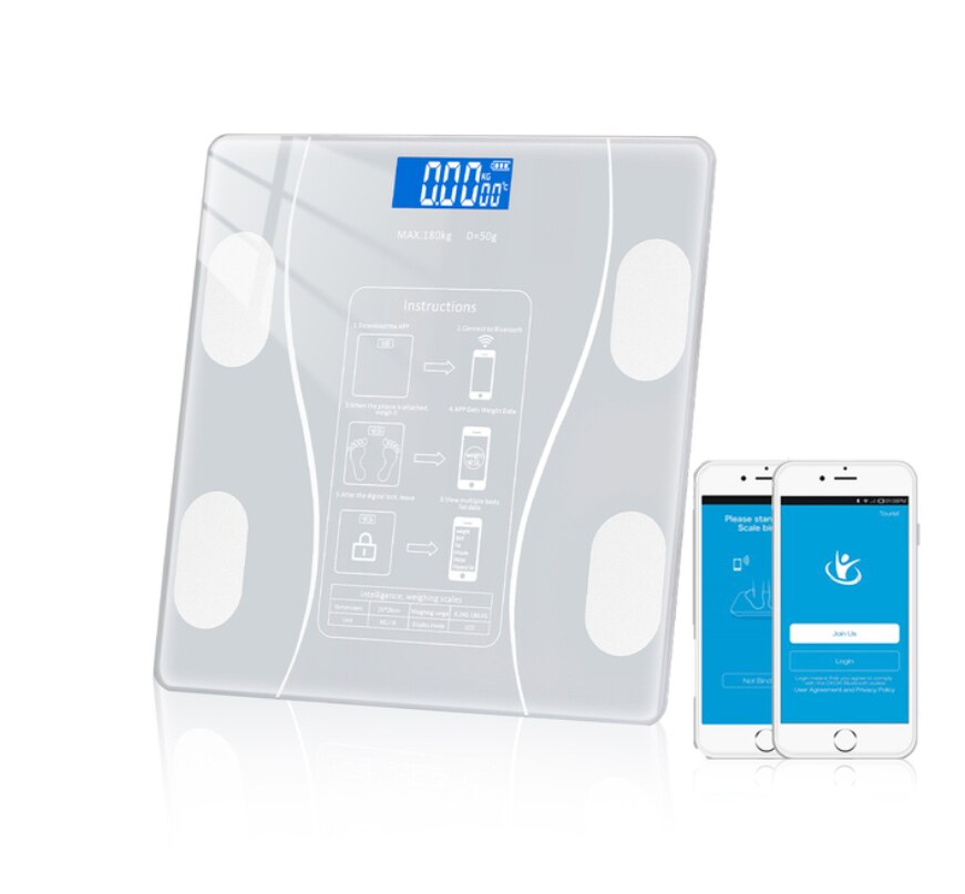 Electronic Scale Bluetooth Smart Weight Scale Human Health Analyzer High Strength Tempered Glass Kitchen Scale Bathroom Scale: White