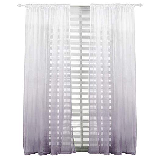 Cortina para ventana y puerta de 2 estilos, cortina transparente para ventana y puerta, con cenefas, para sala de estar, decoración del hogar, cenefas de gasa transparentes: Light Purple