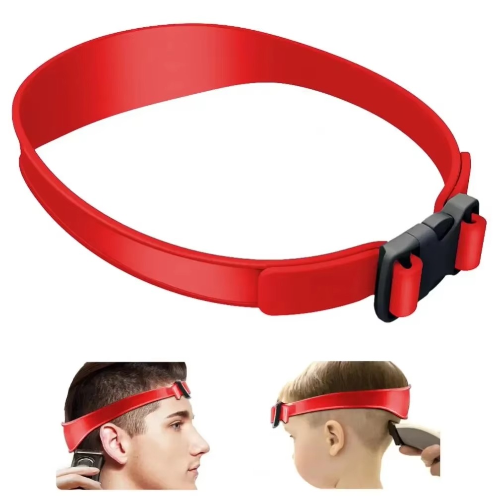 Modelo de barbear de decote e guia de corte de cabelo, faixa de corte de cabelo de silicone curvada ajustável para cortes de cabelo domésticos diy, zumbido, atarraxamento de desbotamento: Vermelho