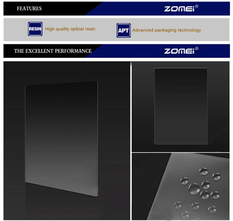 Zomei filtro quadrado de densidade neutra, 100mm x 150mm nd2 nd4 nd8 nd16 100*150mm para lee série cokin z