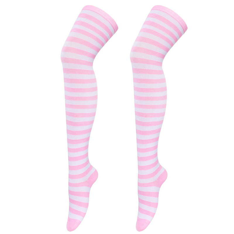 Calze a righe colorate Calzini sopra il ginocchio giapponesi Moda donna Mantieni caldi Soks Calze lunghe sottili sexy Calze a righe bianche nere