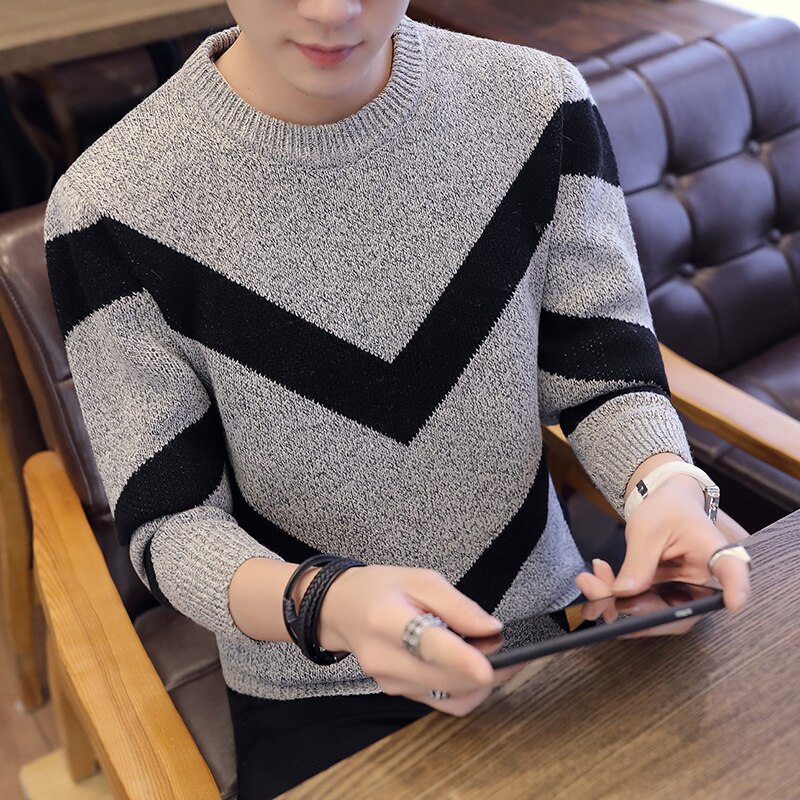 Winter winter au sweater herre stribe pink rød sweatre slim fit pullover herre strik herre strik tøj med o-hals