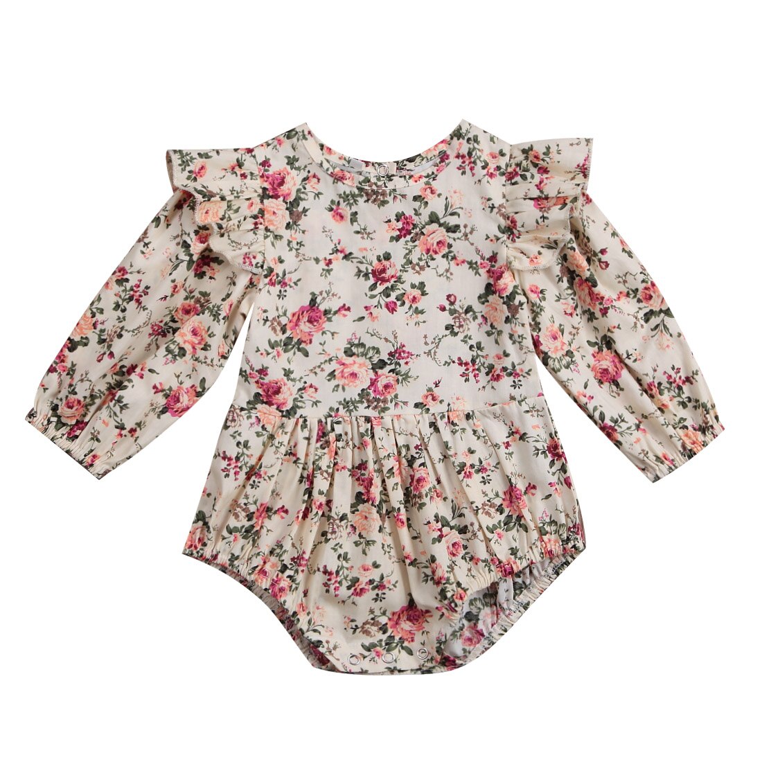 Dejlig baby baby pige blomstermønster flæser langærmet romper jumpsuit tøj tøj 0-18m: Nyfødt