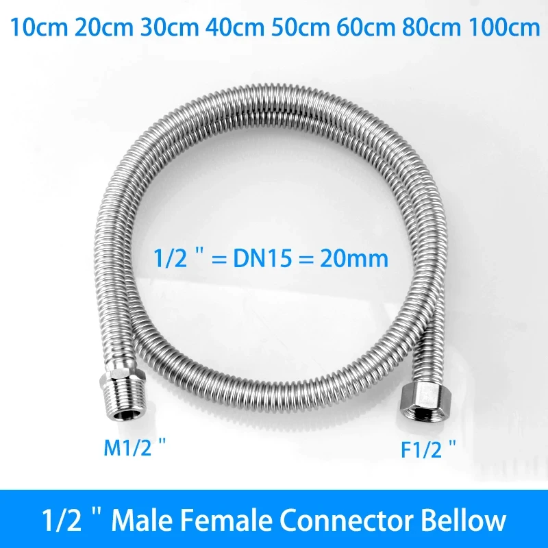 Shower Hose 10/20/30/40/50/60/80/100cm Bellows Extension Tube 1/2" 3/4" Male Female Connector 304 Stainless Steel Water Heater: 90*75mm / Bronze Yellow