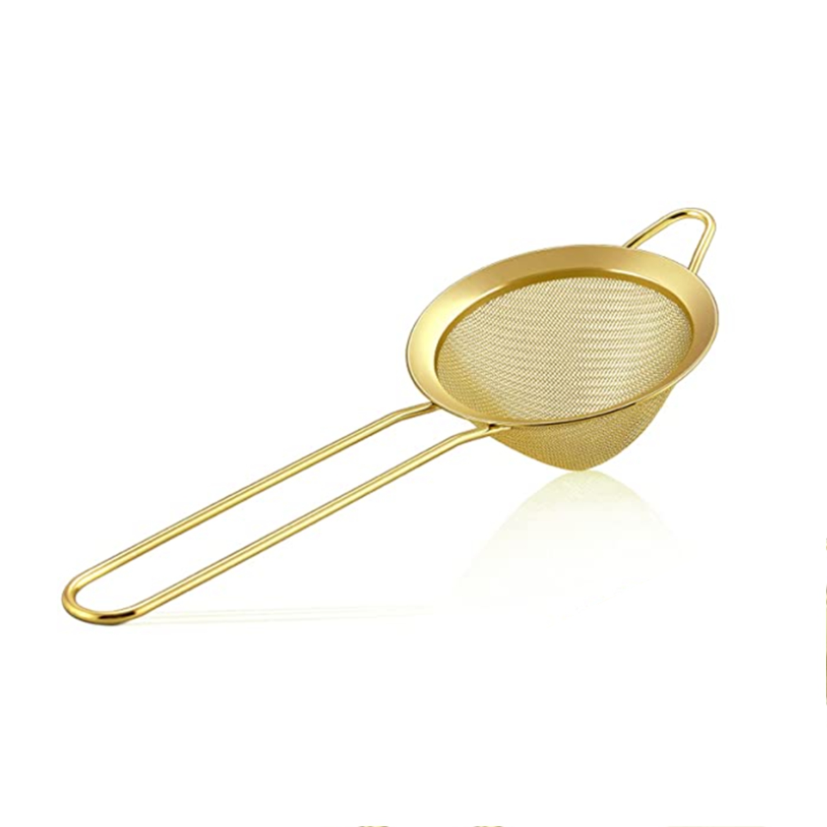 Nätsil av rostfritt stål fin tesil med långt handtag durkslag nätsilar sil för cocktailkaffe matmjöl: Guld-