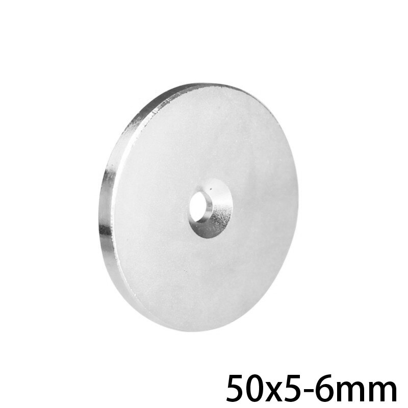Imán de neodimio 50x5-6mm, imanes fuertes de neodimio 50x5 agujeros, 6mm redondos avellanados, imán de disco grande 50x5-6 1 ~ 10 Uds.