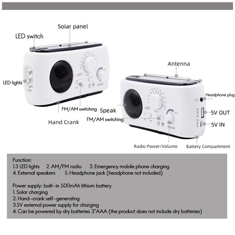 Multifunctional Hand Crank Generator Radio LED Flashlight Emergency Hand Radio