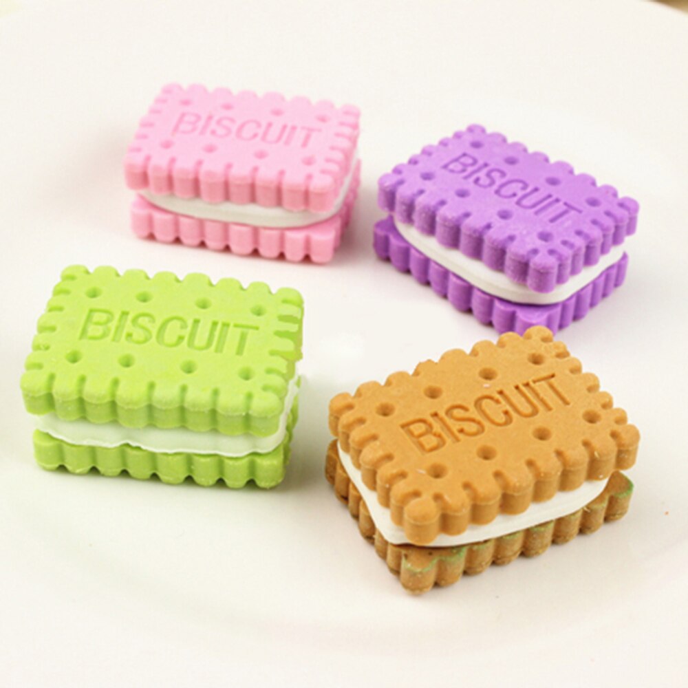 4 PCS/Set Cute Kawaii cookies Rubber Eraser Set School Office Erase Supplies Kids