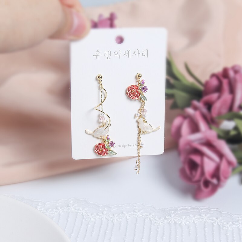 MWSONYA Neue Koreanische Luxus Bunte Schmetterling Blumen Rhienstone Quaste Baumeln Ohrringe für Frauen Waterdrop Partei Schmuck: 1 Blumen Katze