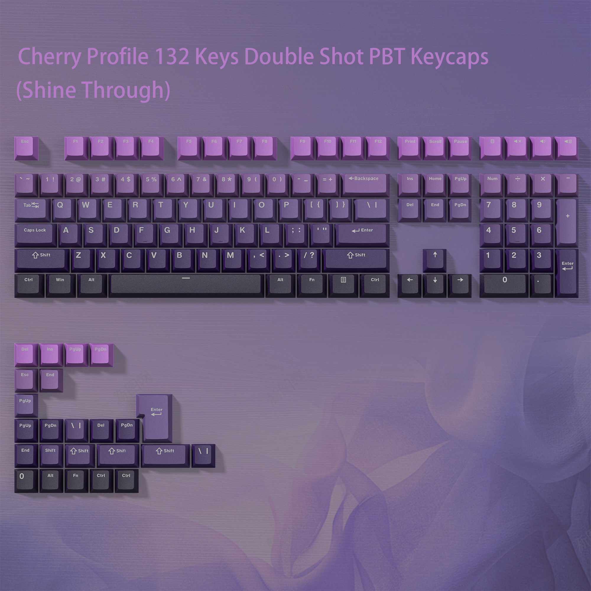 132 Tasten Farbverlauf Lila Kirschprofil PBT-Tastenkappen doppelt Schuss-Tastenkappe für 60 % 65 % 75 % 100 MX schalten mechanische Spielen-Tastatur: Lila