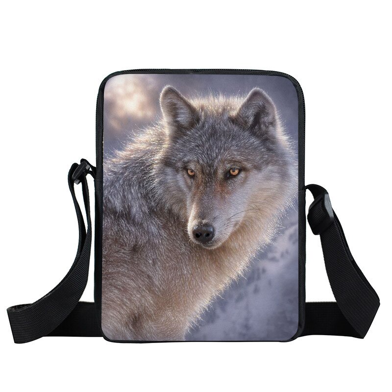 cool animal wolf print shoulder bag mens women handbag teenager boys girls mini messenger bag cute totes samll cross bags bokbag: XKB LANG11