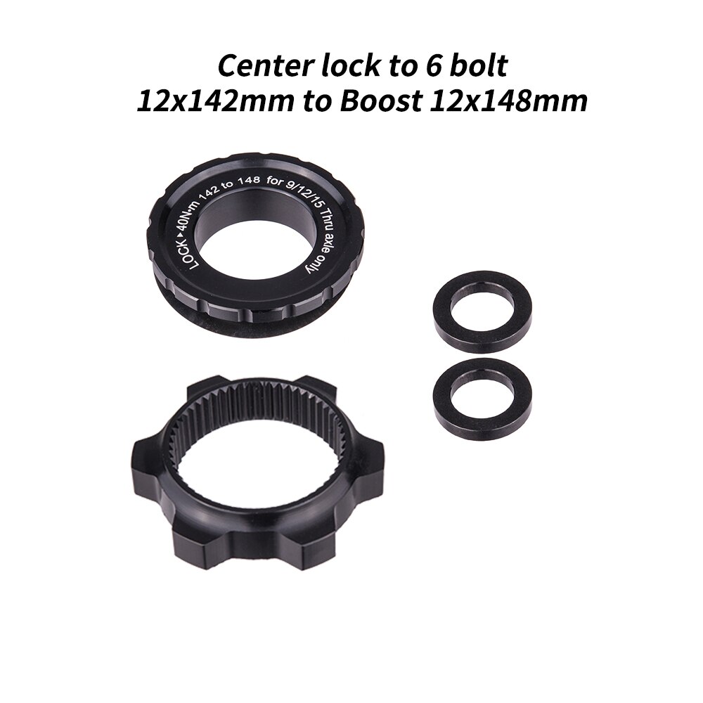 Sykkelnav senterlås adapter til skivebrems 6 bolt boosthub spacer 15 x 100 to 15 x 110 bakskive foran 12 x 148 gjennomgående aksel: Cl  to 6 bolter 12 x 148