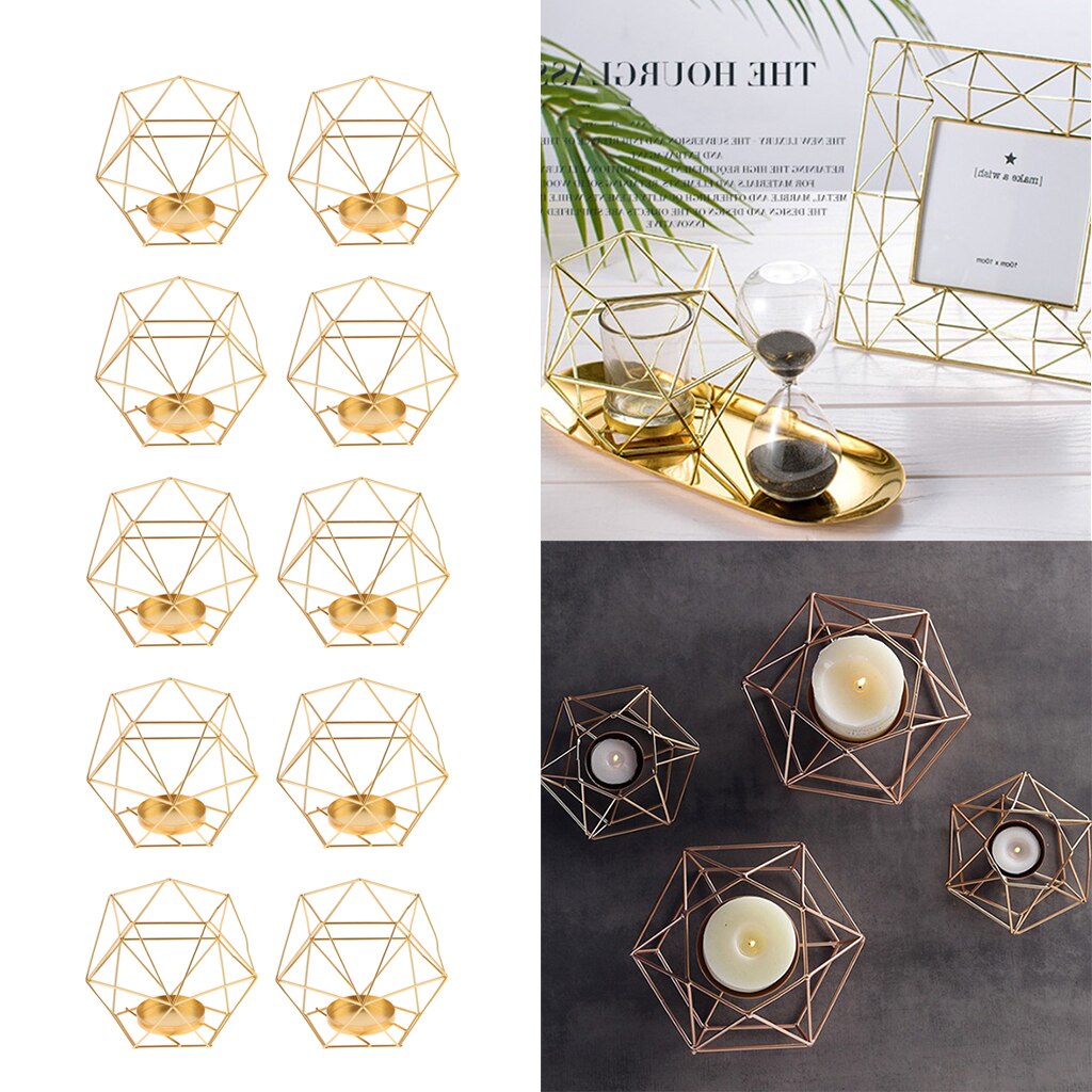 10pcs Geometric Polished Tealight Candle Holder Table Top Centerpiece Weddings Events Parties Dinner Table Decor - Gold