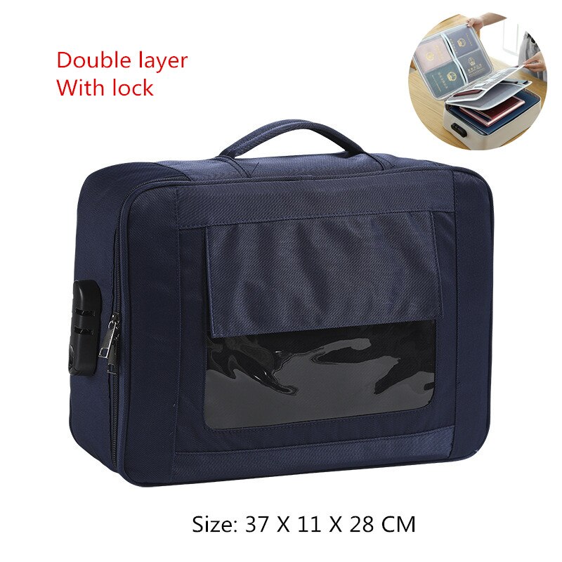 Multifunctional Document Storage Bag Men's Women's Briefcase Id Package Passport Handbags Office Business Pouch Accessories Item: A Navy