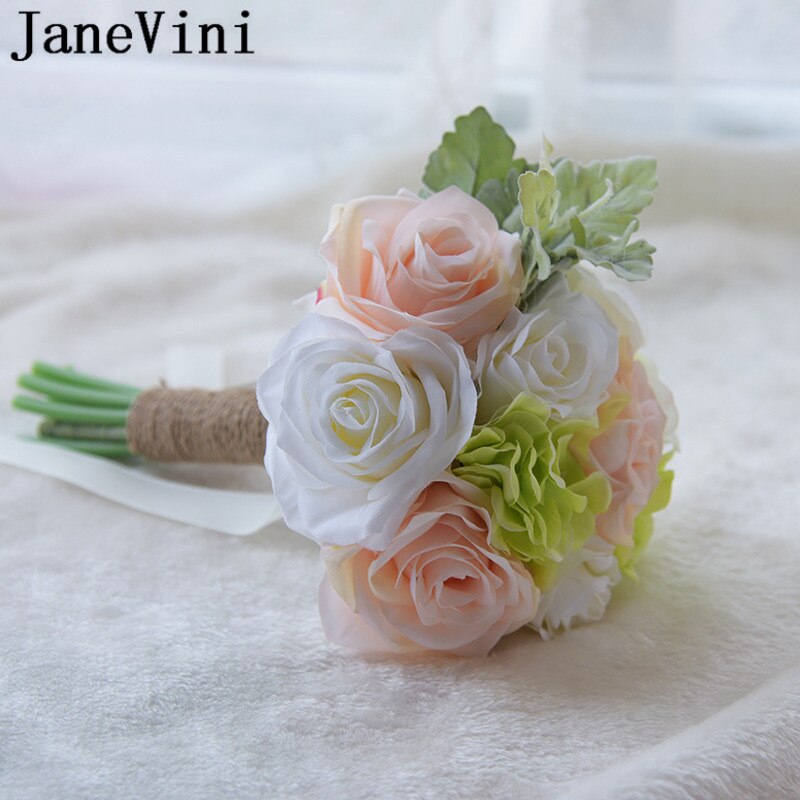 JaneVini A Buon Mercato Damigella D&#39;onore Bouquet Da Sposa 16cm Rosa Articielle Ortensia Peonia Damigelle D&#39;onore Spose Fotografia Piccoli Fiori