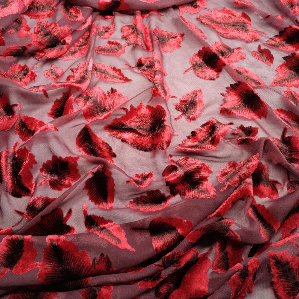 Fløjlskjole nylon cosplay stof 114cm bredde fleeced blad udbrændt stof fest cheongsam kjole stof 1 yard