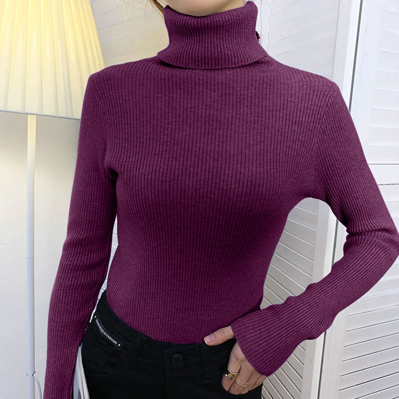 Heliar feminino outono gola alta camisola de malha pulôveres macios cashmere jumpers básicos macios para mulher 2024 outono inverno: Roxo escuro