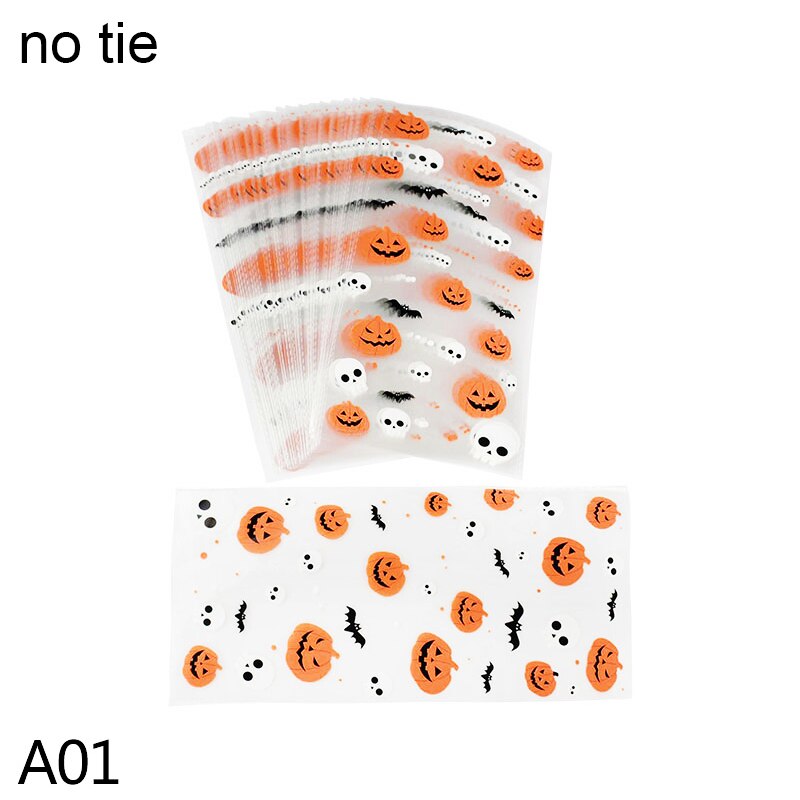 50 Stks/partij Halloween Snoep Tas Happy Halloween Traktatiezakken Koekjes Snack Plastic Verpakking Zakken Duidelijk Koekje Zak Halloween Decor: A01-no ties