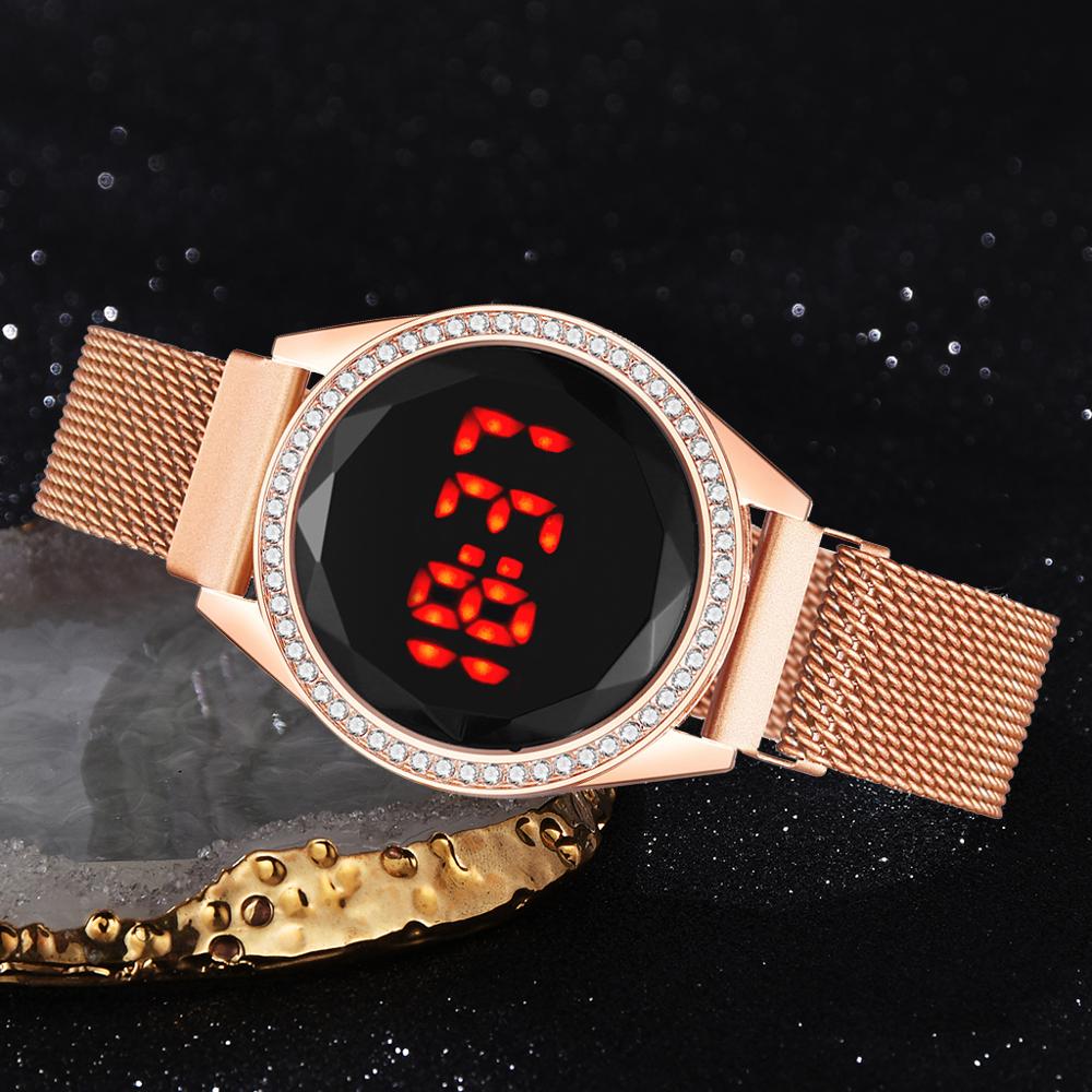 Magnetic Women Watches Rose Diamond touch screen Mesh Strap Ladies Electronic Wristwatches Minimalist Female Clock