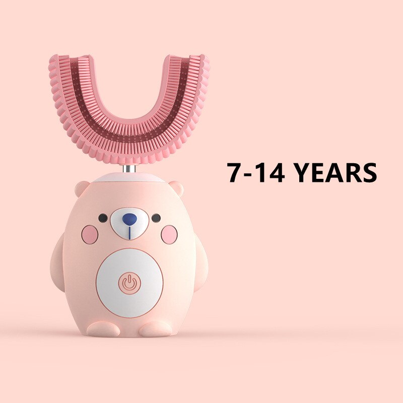 Electric Toothbrush for Kids Children Automatic Sonic U Shaped Brush Head Smart 360 Degrees Escova De Dentes Elétrica Infantil: R8 pink 7-14