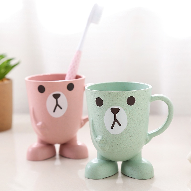 Cute Wheat Straw Cartoon Toothbrush Cup Bathroom Tumbler Mouthwash Travel Toothbrush Holder Cup