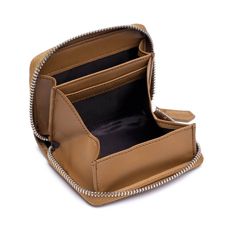 Lederen Credit Card Portemonnee Rfid Rits Portemonnee Cash Pocket Organizer Houder A69C: Khaki