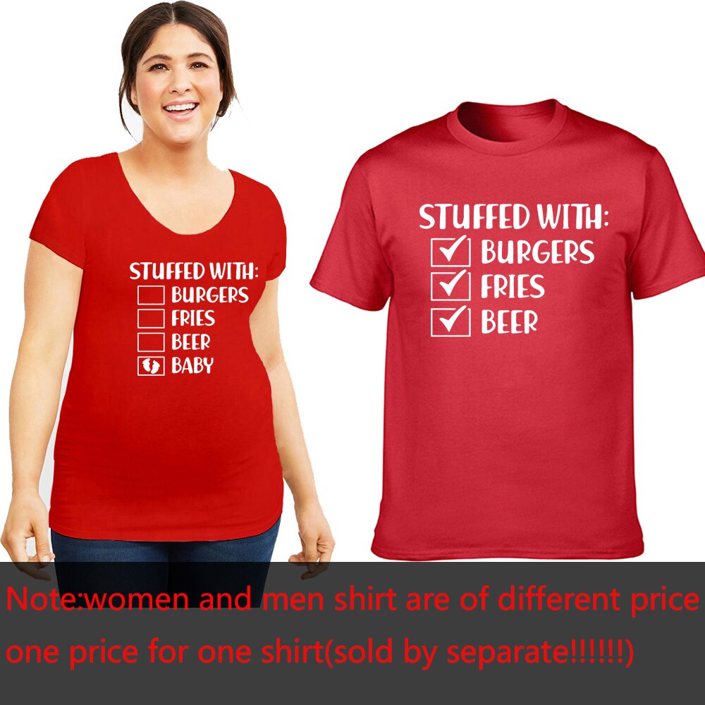 Pregnancy T-shirt Couple T-shirts Funny Maternity Shirts Cute Couple Pregnancy Shirts Pregnancy Announcement Shirts: Red / Women XXL