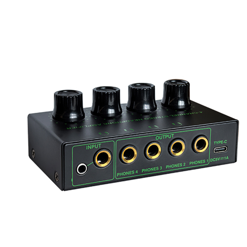 AAAEL-4 Channel Low Noise Stereo Audio Amplifier Headphone Amplifier For Sound Mixer PC Guitar: black