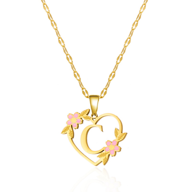 Collar con colgante de nombre y letra inicial de acero inoxidable con flor coreana para mujeres y hombres, gargantilla de amistad con letras de A-Z, de joyería