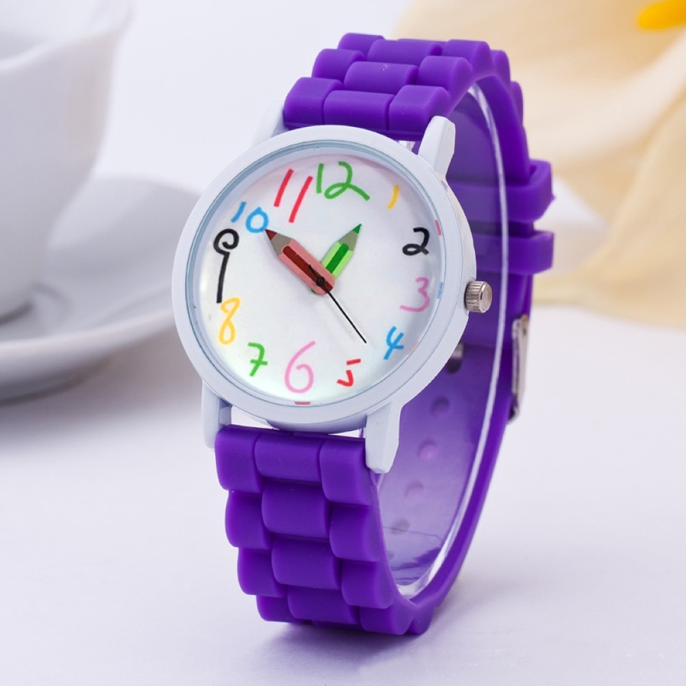 Kinderen Kids Arabische Cijfers Potlood Analoge Weergave Quartz Polshorloge Kids Kinderen Relogio Feminino Trendy Horloge: Paars