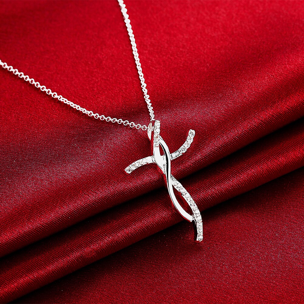 Marken 925 halskette aus sterlingsilber für damen, schmuck mit kreuz- und kristallanhänger, #39 , hochzeit