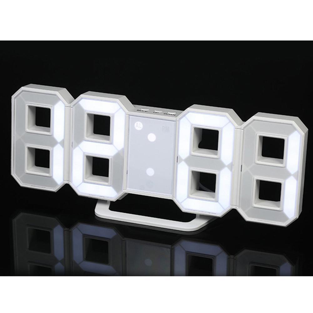 Modern Digital LED Wall Clock Table Desk Night Electric Clock Alarm Watch Multi-Functional LED Clock 24 or 12 Hour Display: White