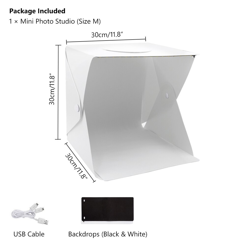 20/30/40cm Dual Led Panels Photo Studio Box Lightbox Button Fasten Folding Photography Tabletop Shooting Softbox Light Box: M size