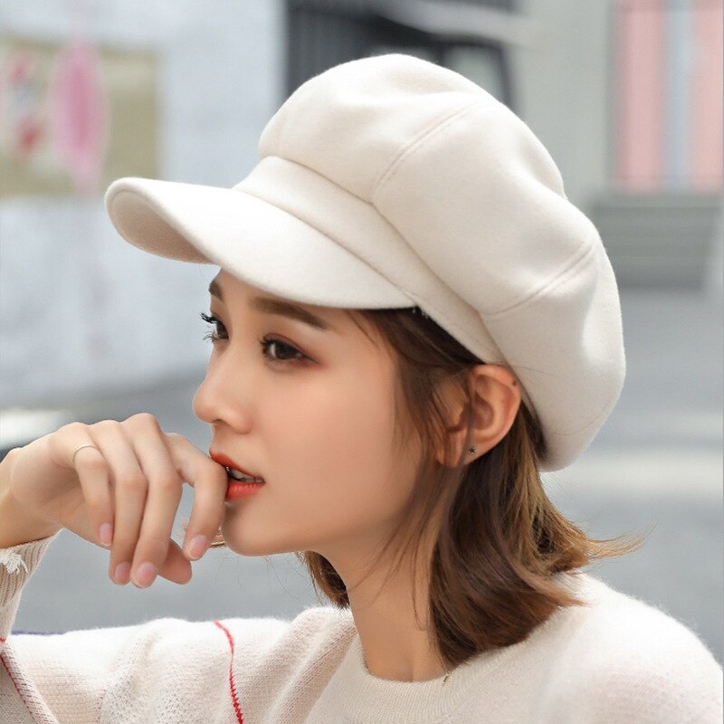 Newsboy Caps for Women Gatsby Cap Woolen Octagonal Baker Peaked Beret Driving Hat Female Sunscreen Hats Painter Tour Cap