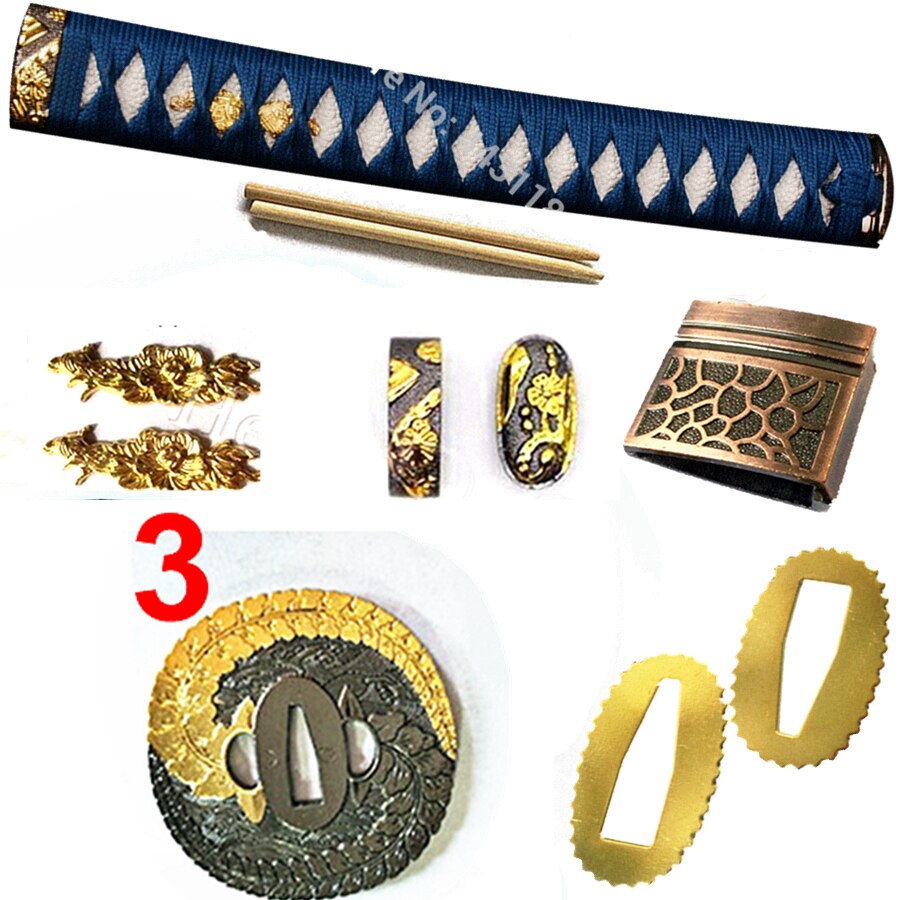 Flot metalhåndværk japansk sværdbeskyttelse til katana / wakizashi fittings sæt kirsite tsuba + menuki + fuchi + kashira + håndtag + habaki + seppa: Stil 3