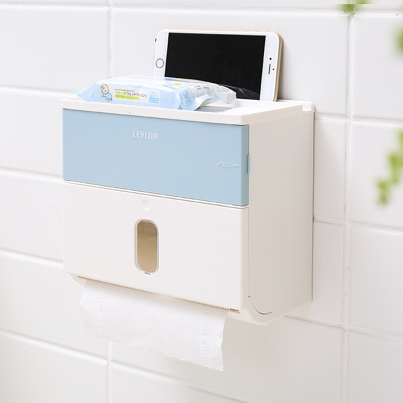 Wall Mounted Toilet Paper Holder,Waterproof Tissue Box,Bathroom Paper Towel Holder with Storage Box - Toilet Paper Dispenser: B-blue