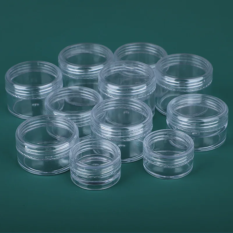 100 stuks 2g/5g/10g lege plastic potjes, transparante proefpotjes voor oogschaduw, crème, lippenbalsem, draagbare make-uppotjes