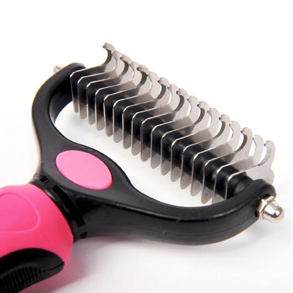 Pet Grooming Brush - Double Sided Dematting Tool - Undercoat Rake for Dogs & Cats